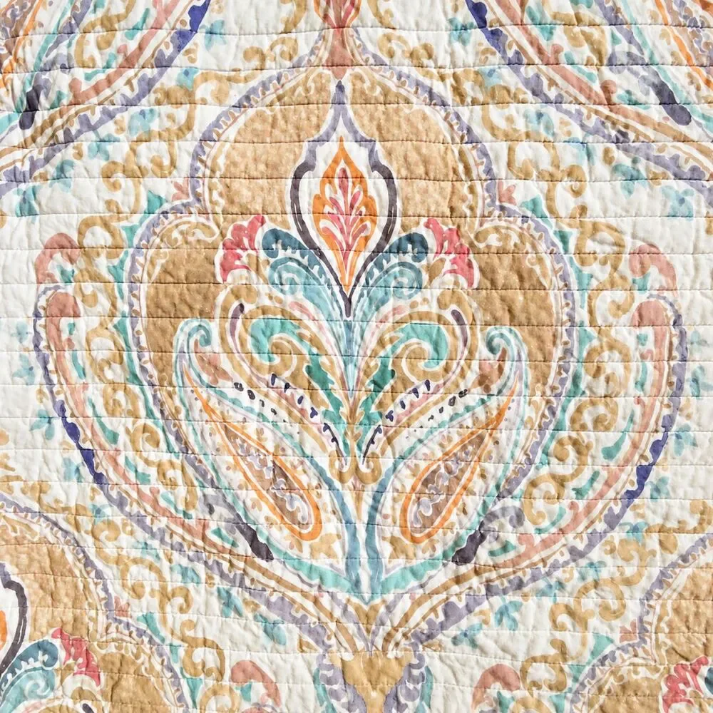 Levtex Villa Lugano Reversible Paisley Quilt Full Queen 88x92 Comforter Tan Blue